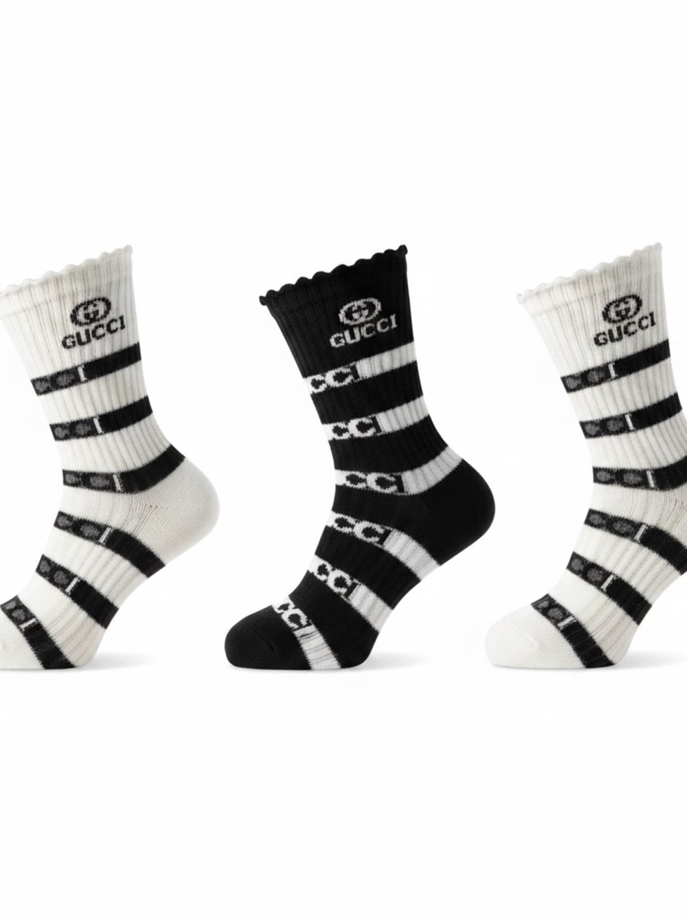 Designer 3 pairs summer Black N White Striped Logo ankle Socks small medium new